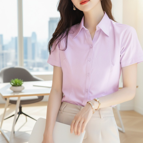 여성 작업복 대나무 긴팔 화이트 셔츠 반팔 셔츠 상의