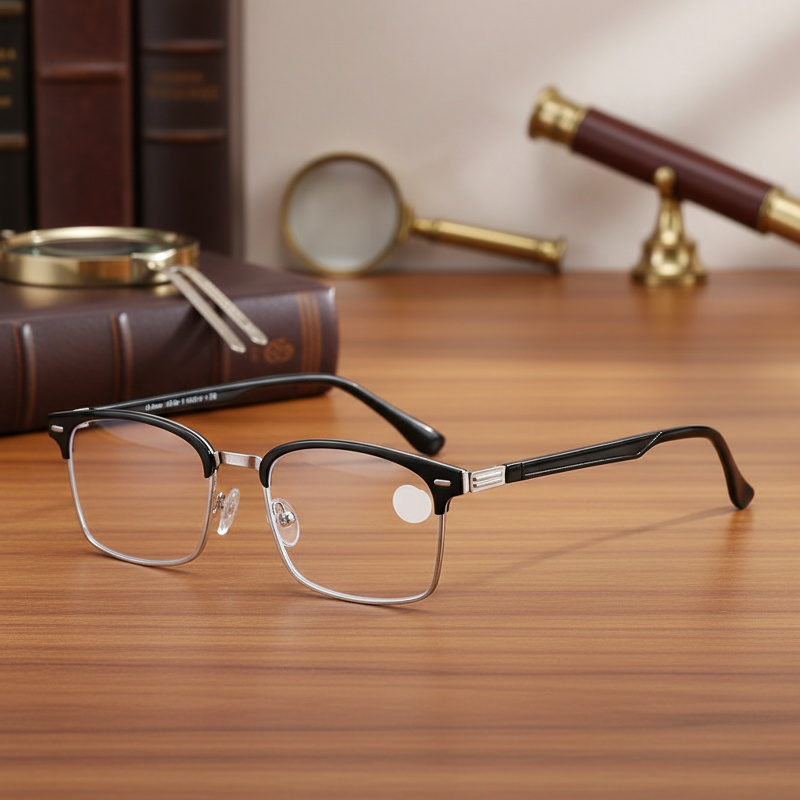 JMY Smart Zoom Half-Eyebrow Frame Anti-Blue Light Reading Glasses