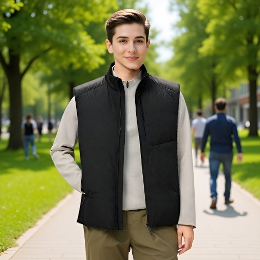 Gilet homme duvet épais, coupe-vent et imperméable, col montant, antistatique