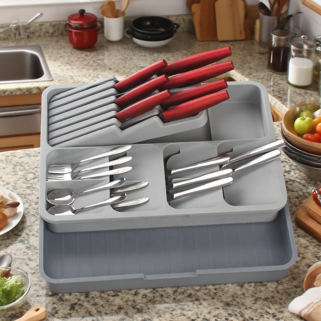 可伸縮廚房刀叉分隔收納盤展示