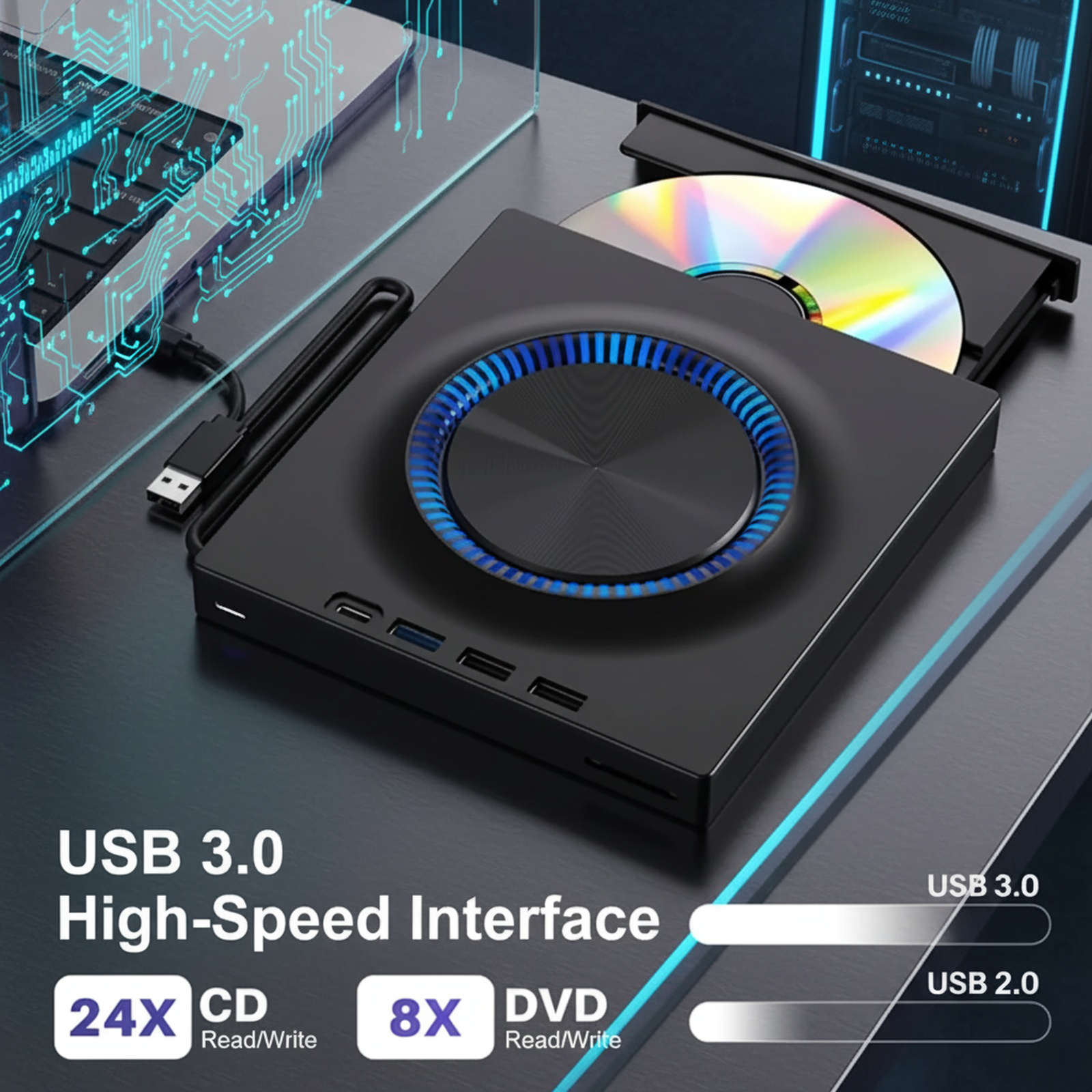 USB External Optical Drive Portable DVD Burner, Compatible with Desktop and Laptop