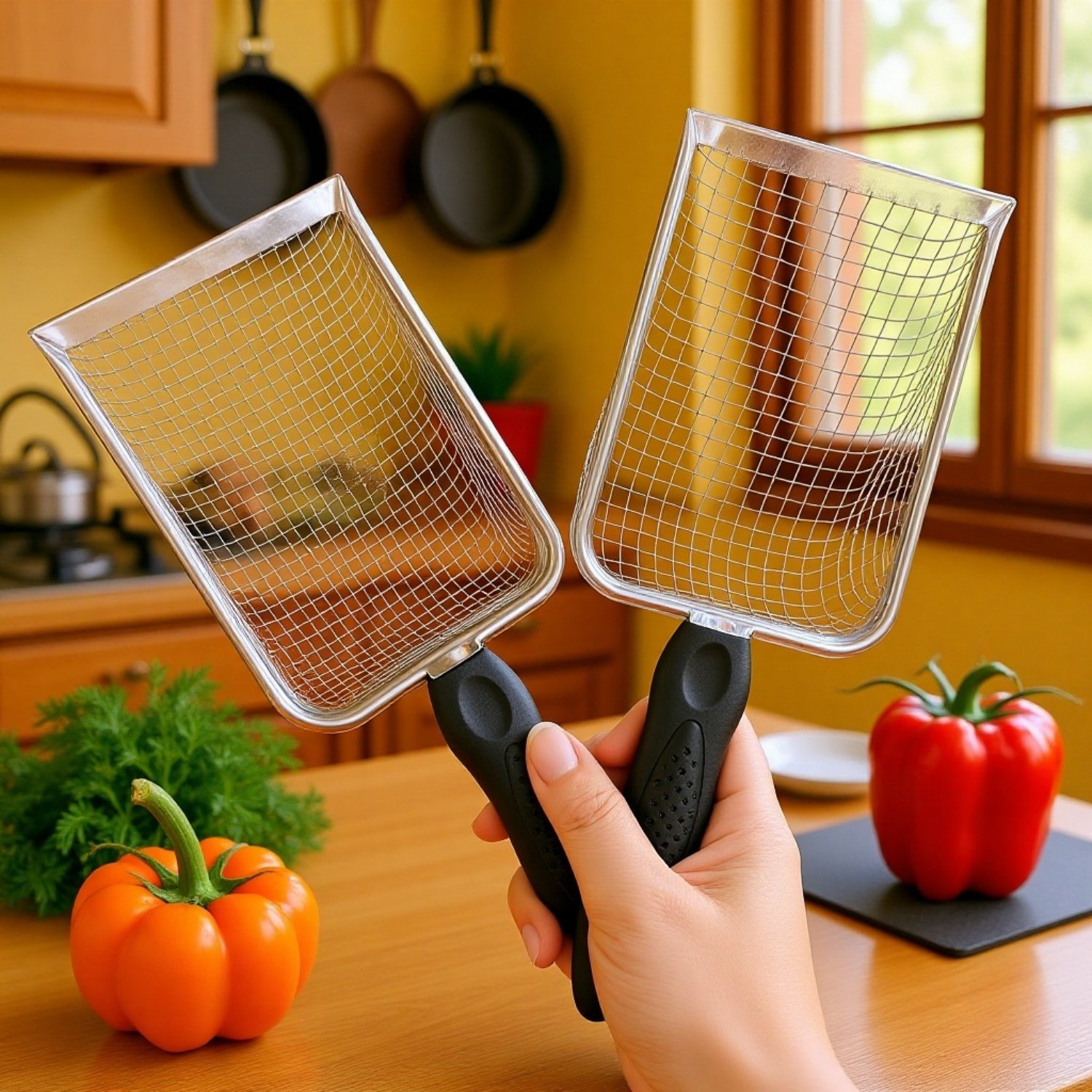 Praktikus fogantyúval ellátott talajszita közelről