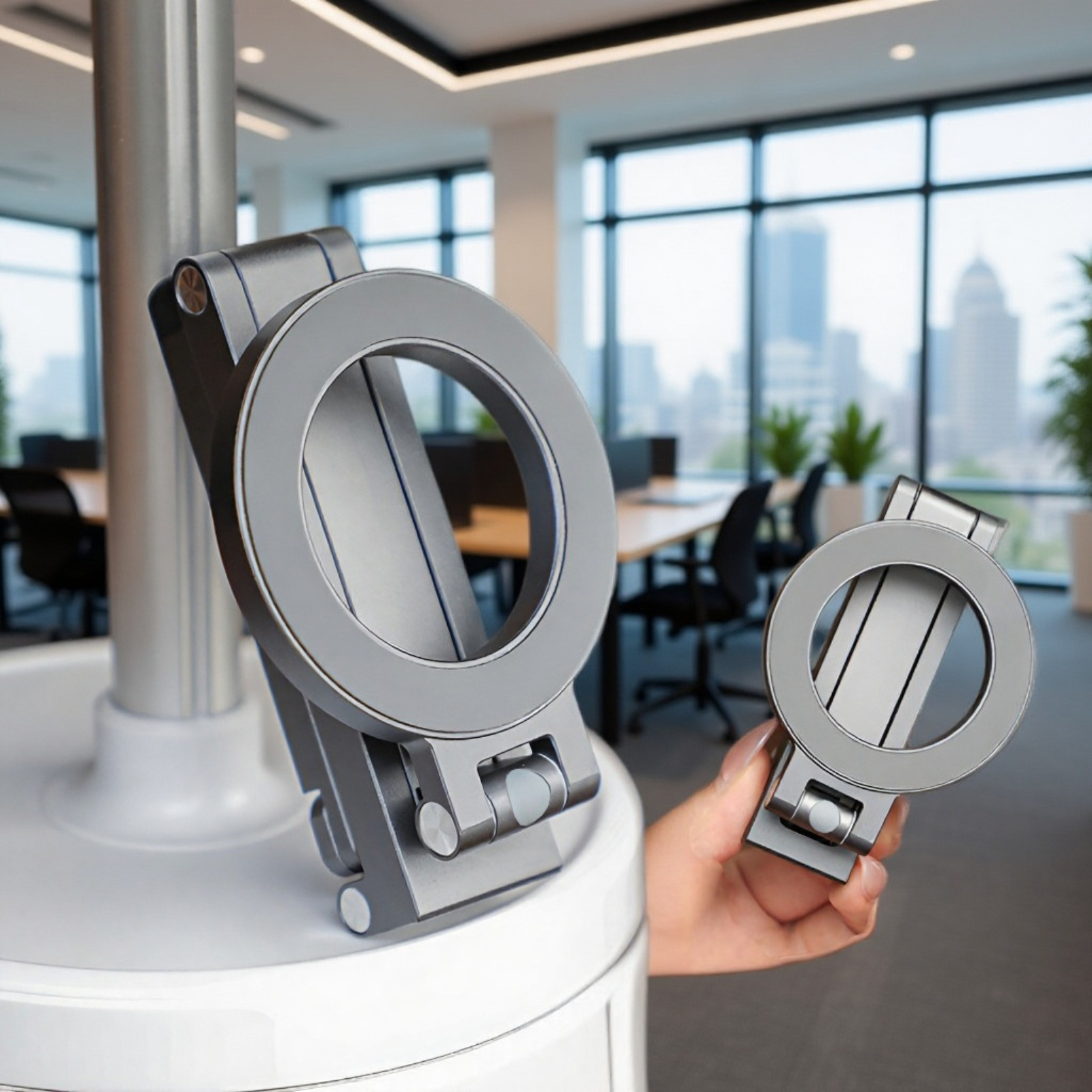 Detalle del diseño ergonómico del soporte triangular