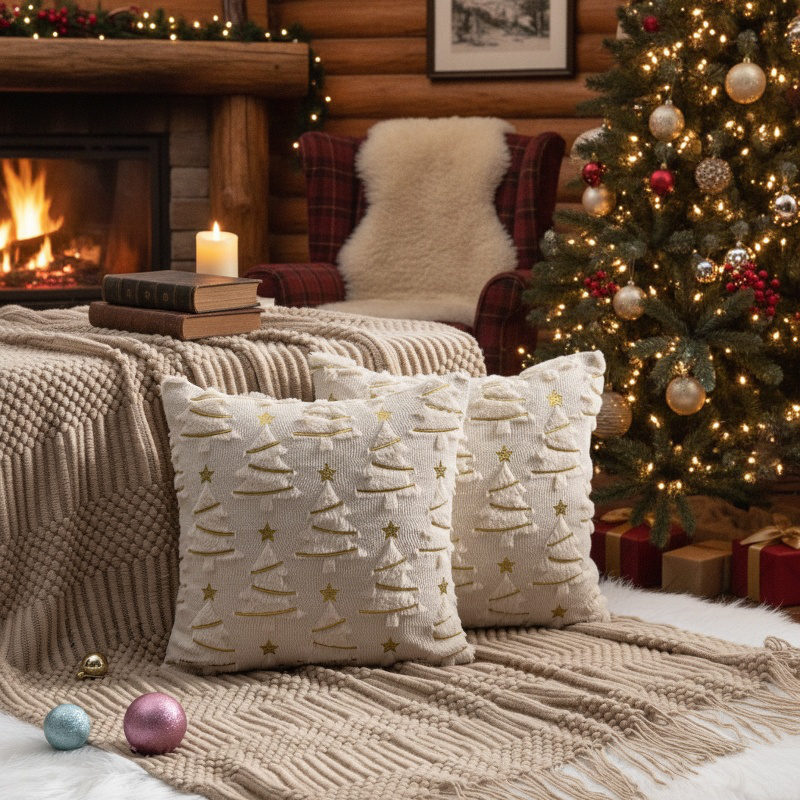 Festive Embroidered Cushion Cover for Home Decor