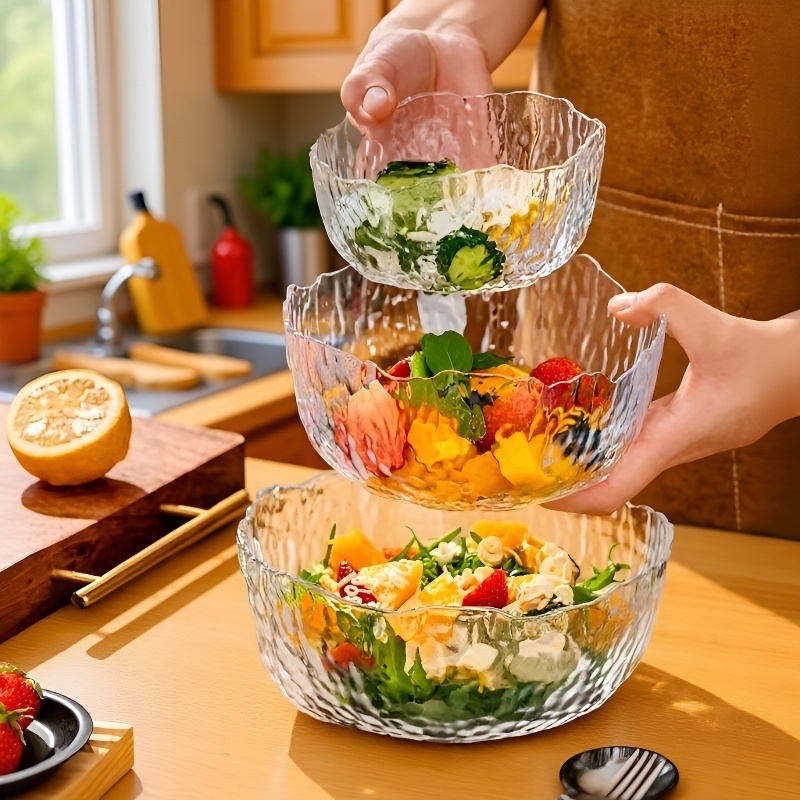 Clear Glass Bowl Hammered Japanese Fruit Plate High Color Salad Bowl Popular Fruit Bowl