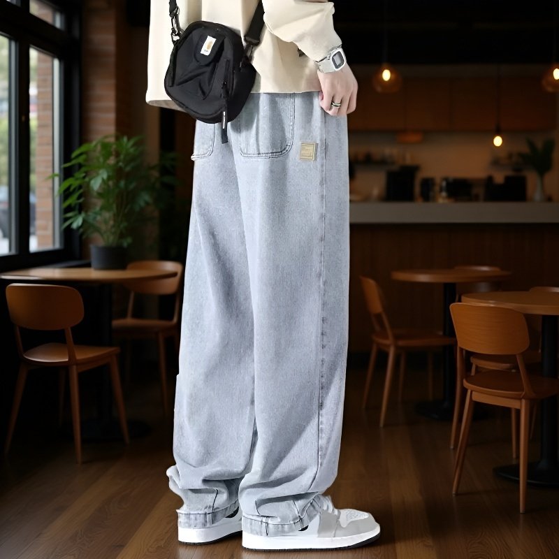 メンズアメリカンウォッシュルーズストレートジーンズ