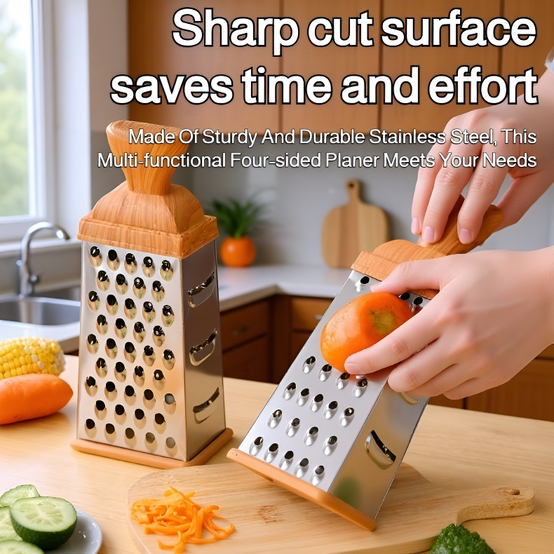 Imitation Wood Handle Multi-Sided Grater Tool, Multi-Functional Kitchen Vegetable Slicer