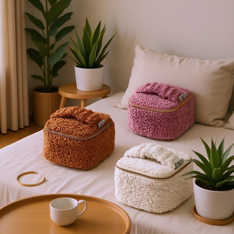 Bolsa multifuncional de maquillaje y joyería, caja de joyas de felpa de cordero