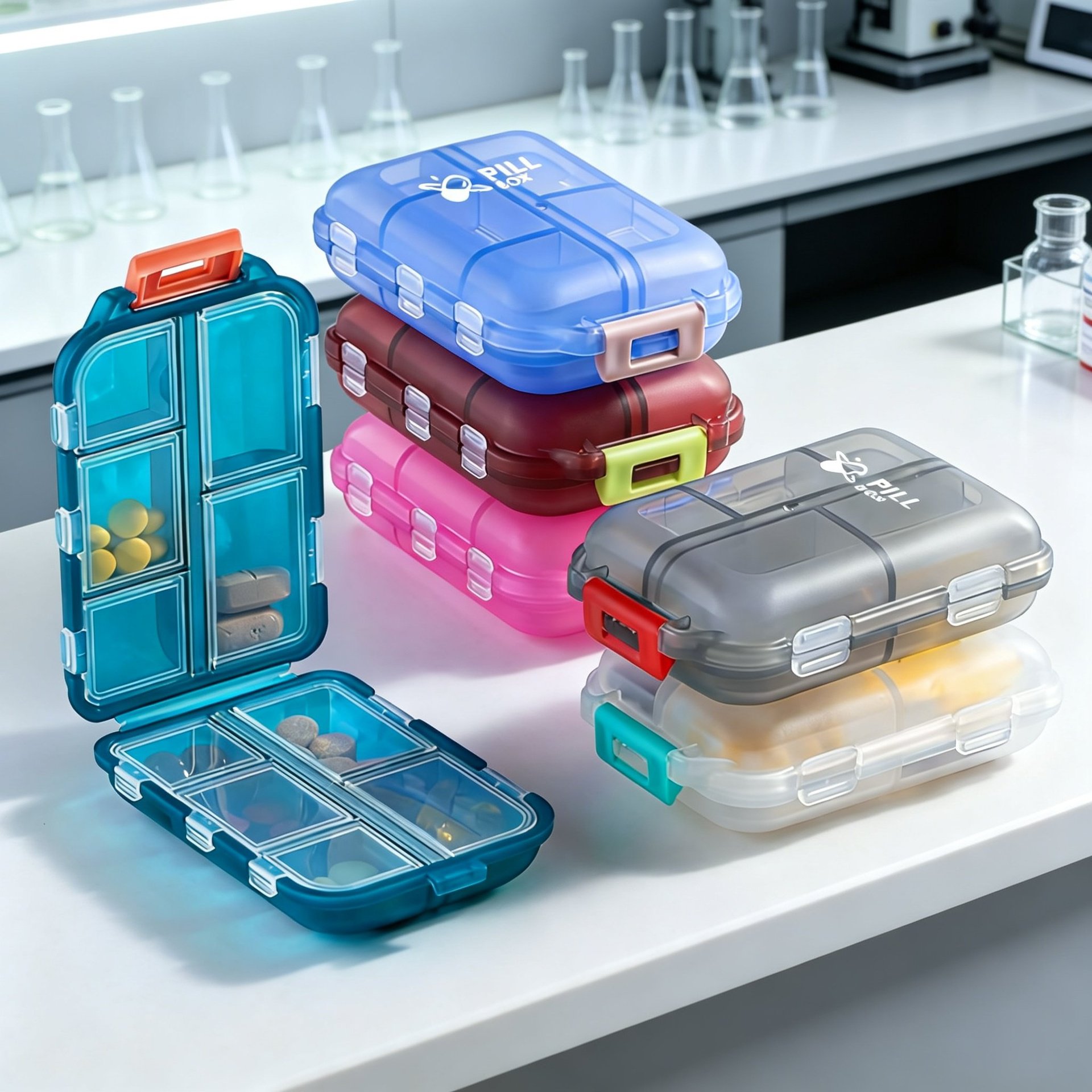 Tragbare transparente versiegelte Pillenbox mit Fächern