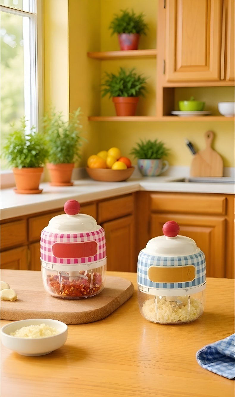 Electric wireless garlic chopper in modern kitchen