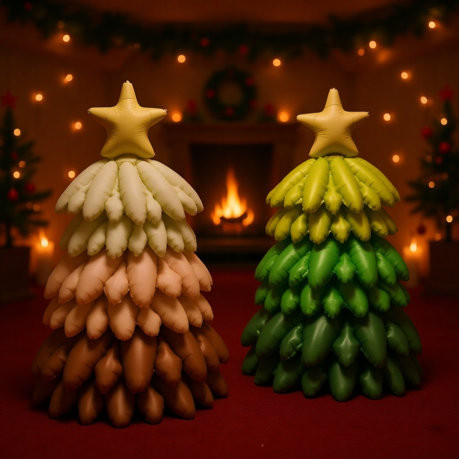 立体クリスマスツリー型バルーンの発光装飾