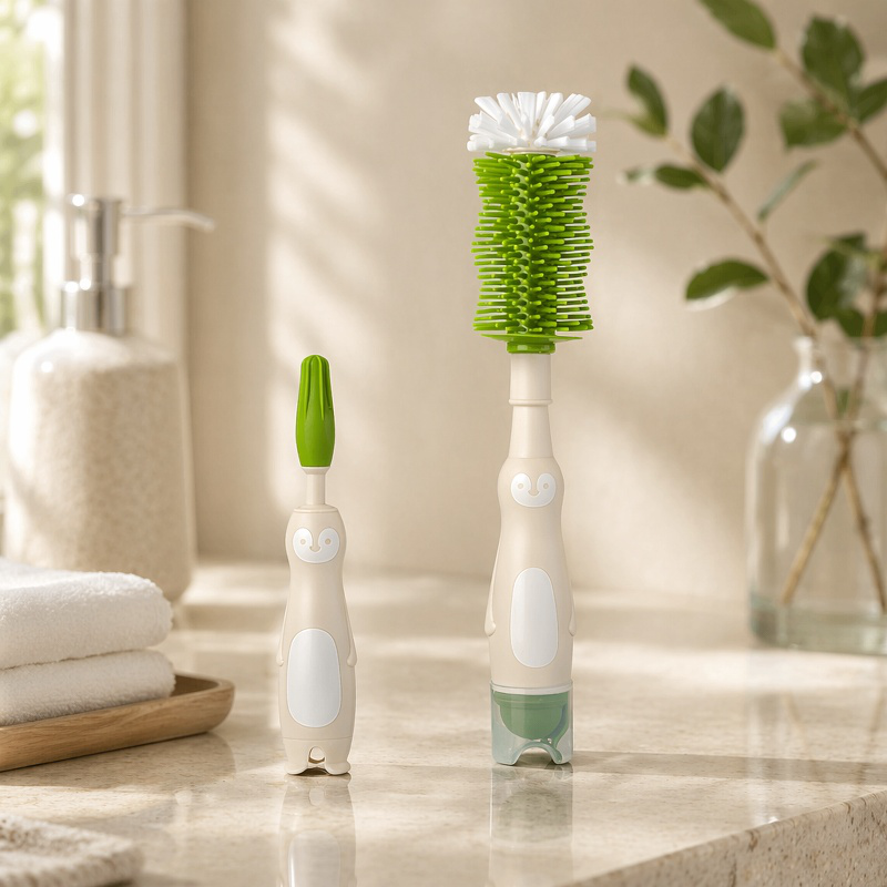 New Liquid Storage Bottle Brush – Gap Cleaning Long Handle Silicone & Nylon Brush Set
