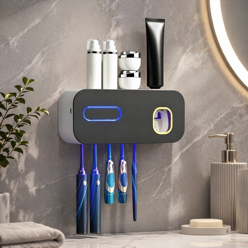 Intelligenter UV-Zahnbürsten-Sterilisator mit Wandhalterung und Zahnbürstenablage