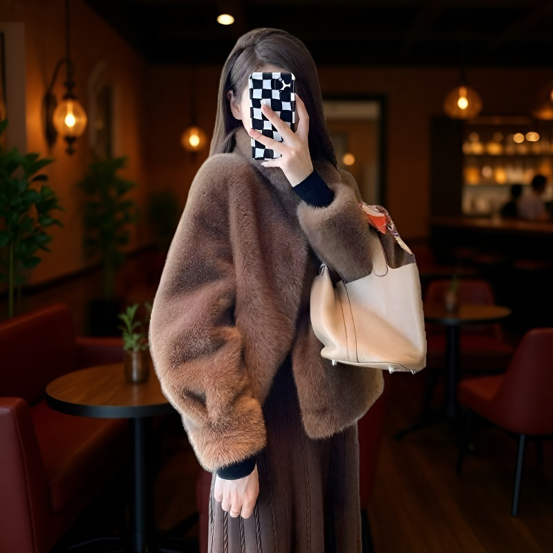 숏코트 여성 겨울 모직 차이나 스타일 에코 밍크 코트