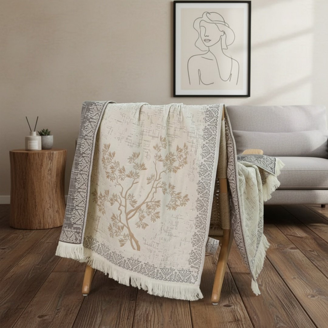 Premium quality cotton gauze bath towel in bathroom setting
