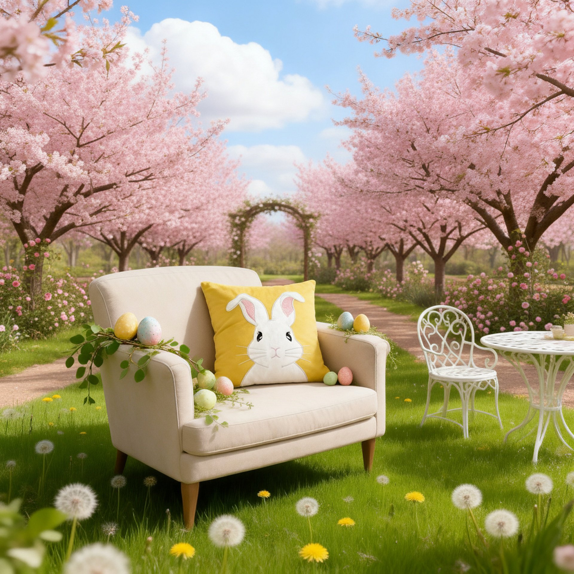 Cute Easter Bunny Embroidered Sofa Cushion Pillow Cover Holiday Decoration