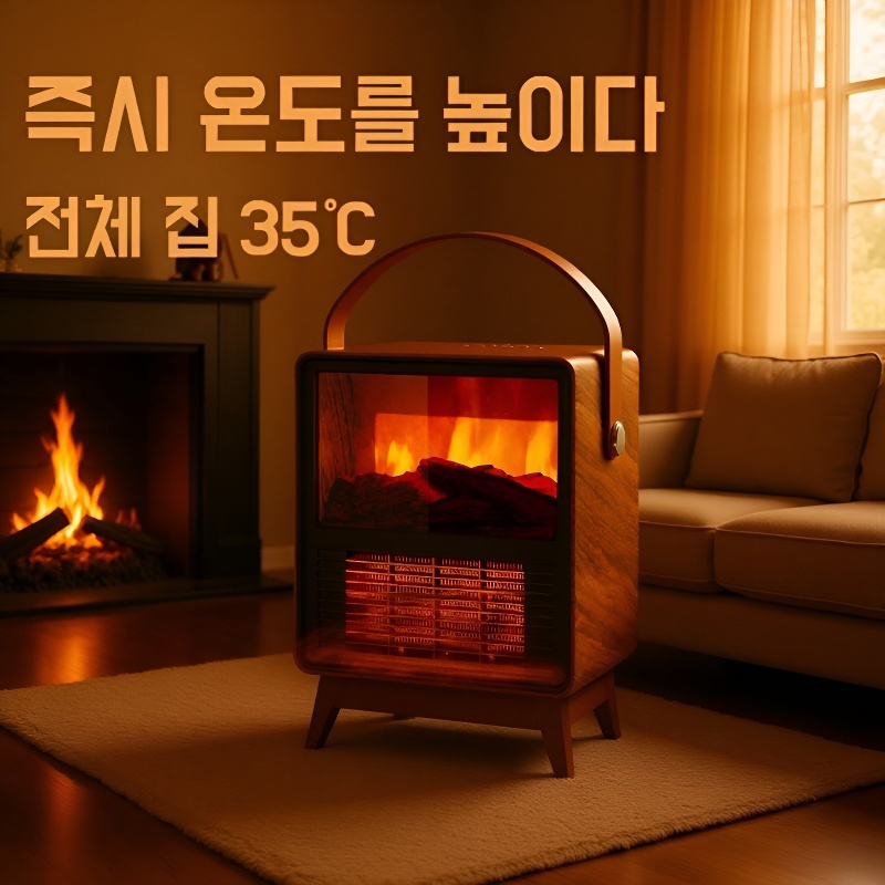 나뭇결 외관 아날로그 벽난로 히터 