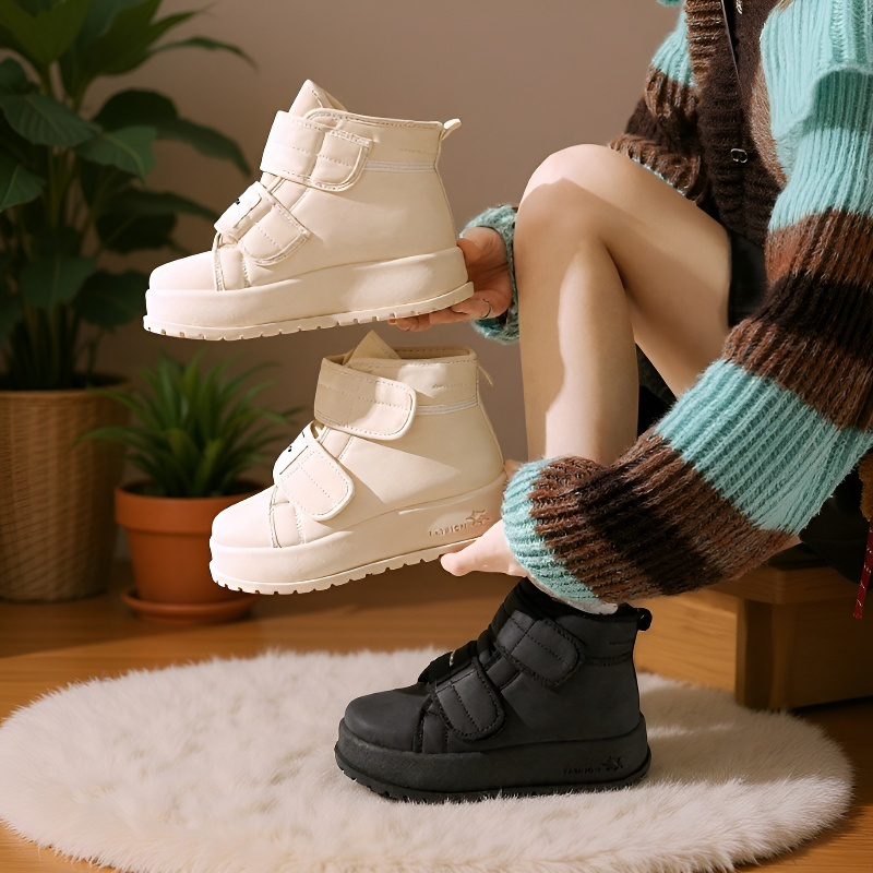 겨울 보온 캐주얼 통굽 면화 기모 하이탑 면화녀 키높이 스노우 부츠녀