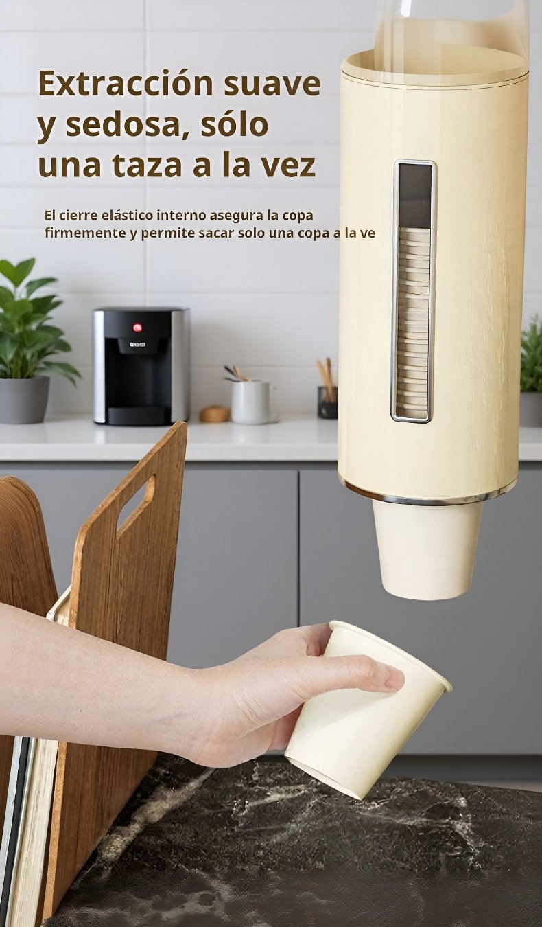 Soporte para vasos de papel compacto y ahorrador de espacio