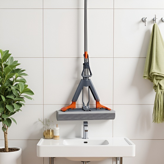 ハンドフリーコットン吸水モップ 厚手スポンジモップ レイジー・プレッシャー・スクイーズ・ホーム・モップ