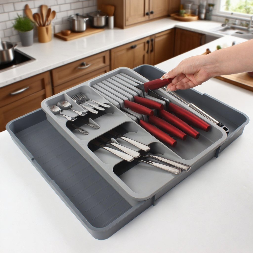 可伸縮廚房刀叉分隔收納盤