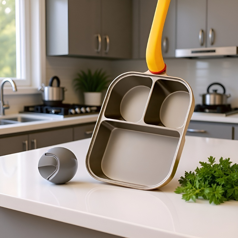 Sartén de desayuno de titanio tres en uno, antiadherente y de fondo grueso