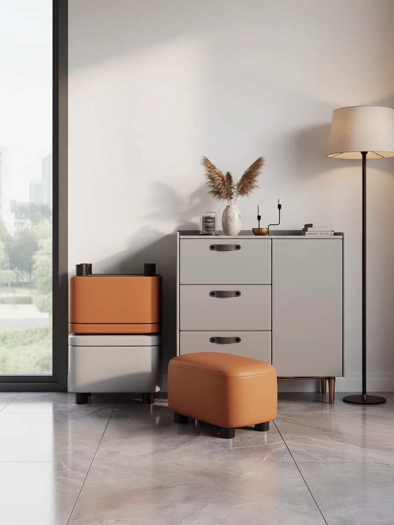 Kleiner Hocker für den Hauseingang, Schuhwechsel-Sofa-Fußhocker aus Leder