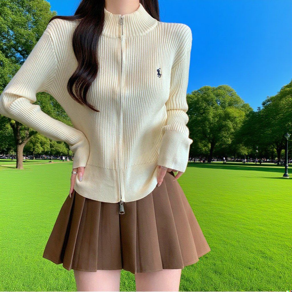 슬림핏 하이넥 더블지퍼 니트 가디건 여성