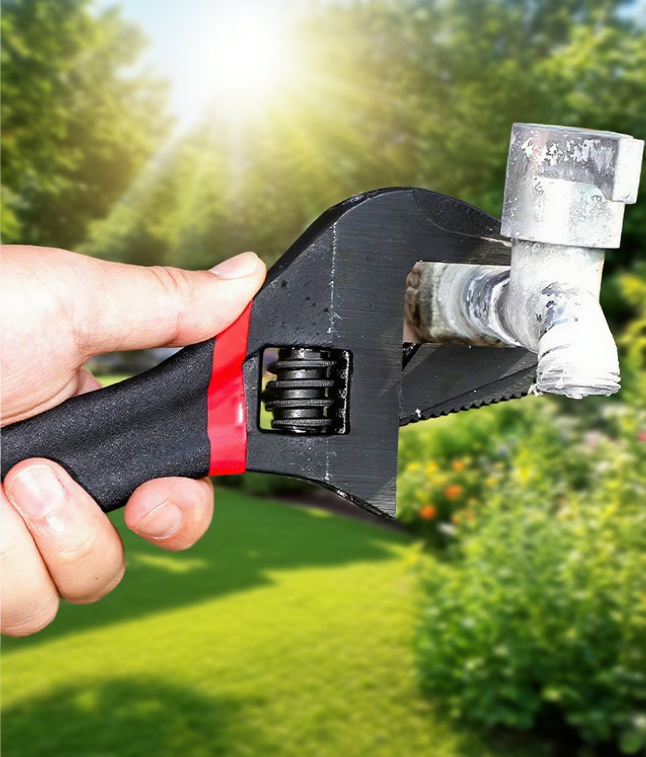 Sturdy construction adjustable wrench on white background