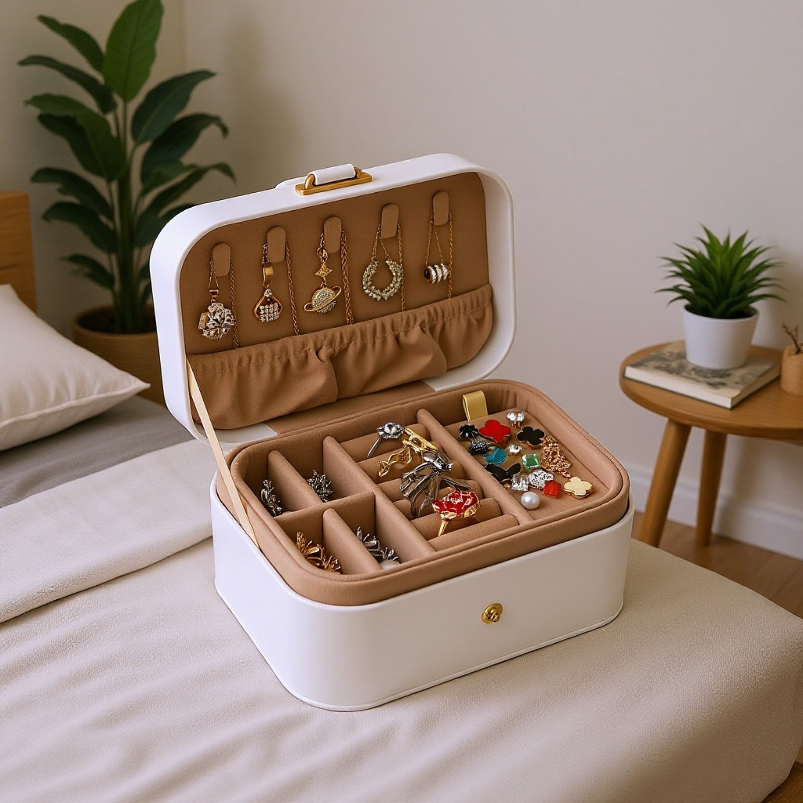  Két szintes utazó ékszerdoboz gombos fedéllel, hordozható tárolódoboz