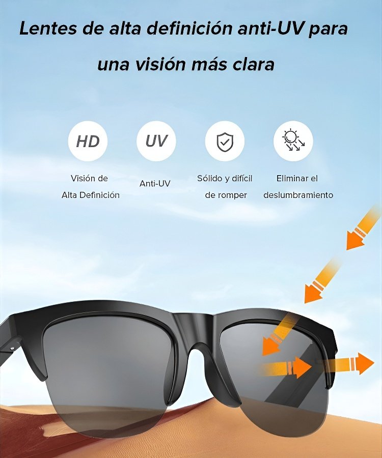 Gafas inteligentes con auriculares bluetooth, llamadas y música, filtro de luz azul