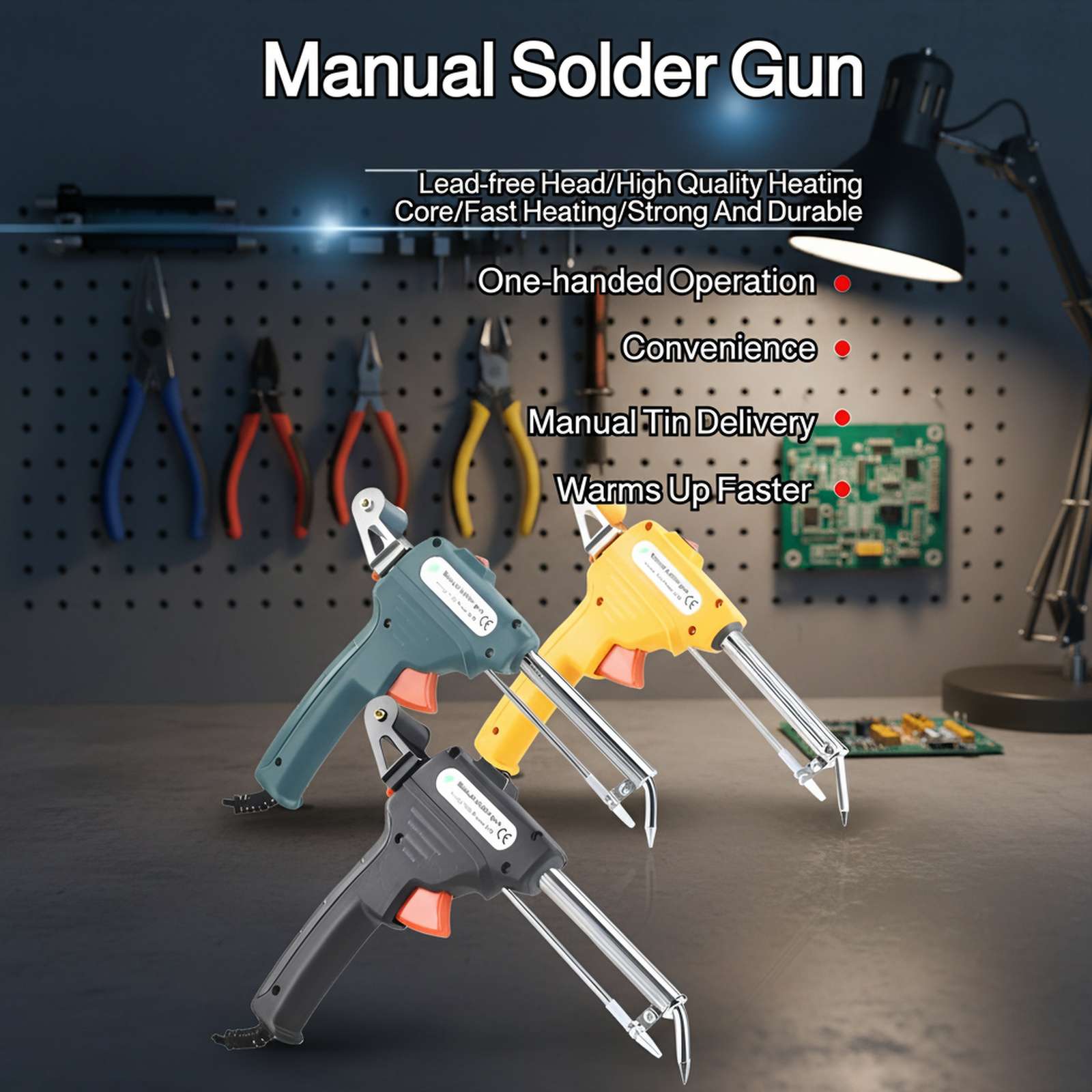 Portable manual soldering gun close-up view