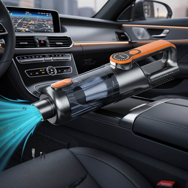 Handheld vacuum cleaner cleaning car interior
