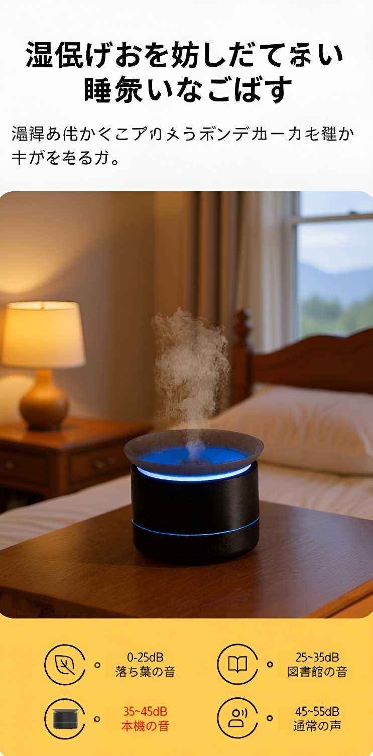 静音設計のデスクトップ加湿器