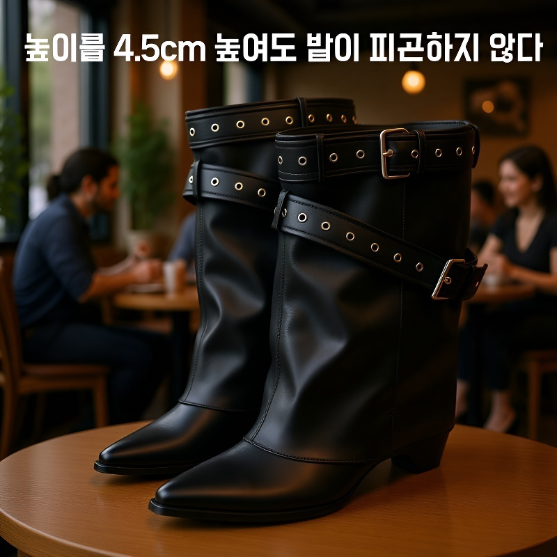 여성 앵클부츠 무릎 웨스턴 통굽 부츠 버클 부츠 아메리칸 스파이스 걸스 여성 부츠