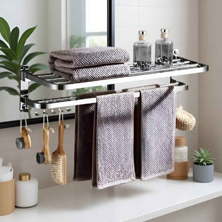 다용도 욕실 수납선반 스텐 펀치프리 접이식 목욕타월선반 다용도선반 스텐수납선반