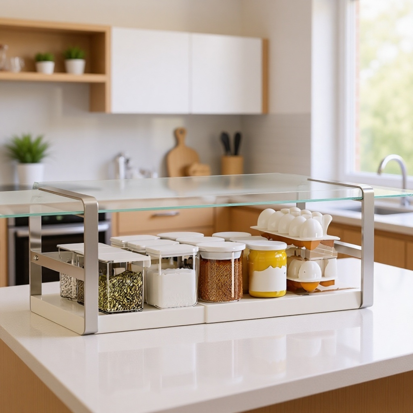 伸縮式キッチン収納ラック 吊り戸棚用ハンギングバスケット