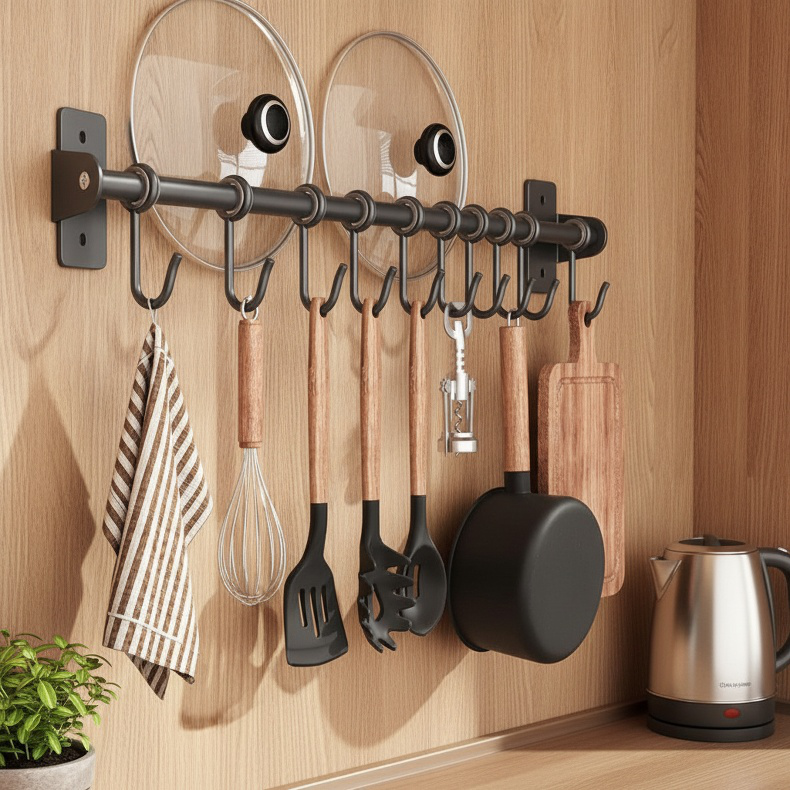 No-drill Wall Hooks Multi-functional Kitchen and Bathroom Storage Rack