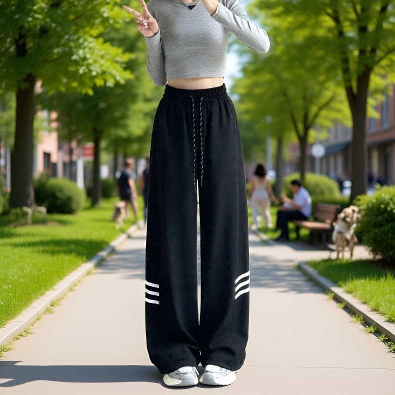 여성 순면 와이드 일자 팬츠 트레이닝 캐주얼 와이드 팬츠 트리플 캐주얼 팬츠