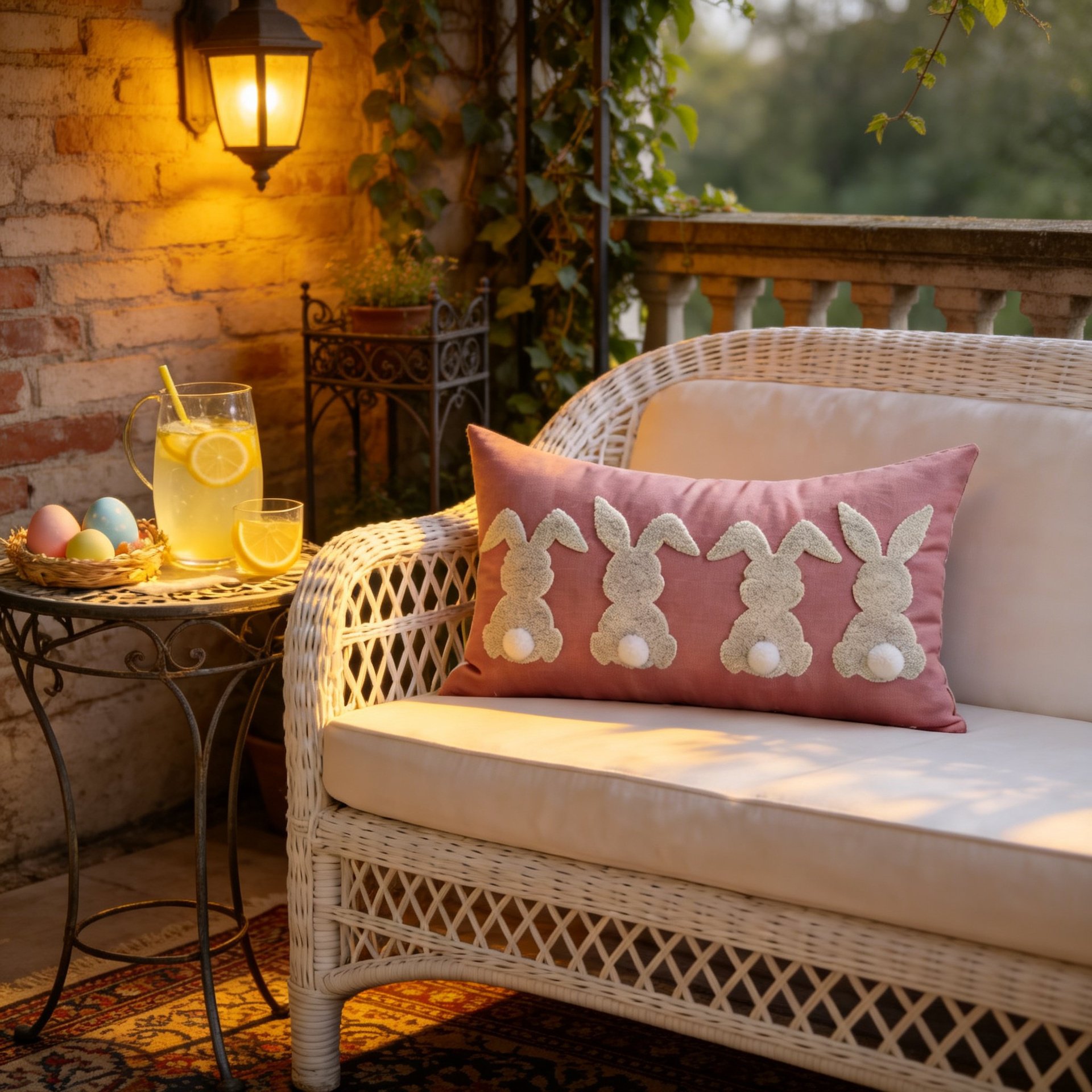 Funda de almohada bordada de conejo de Pascua para el hogar