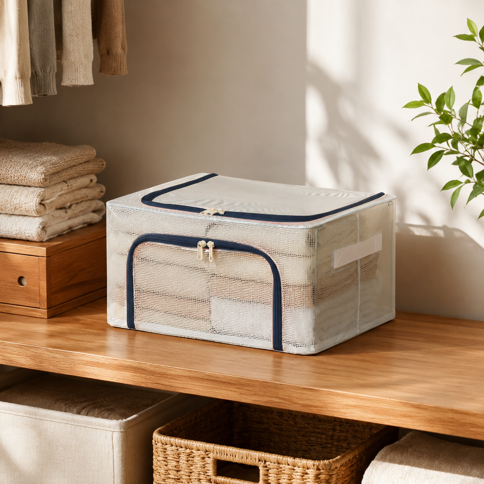 Extra Thick Transparent Storage Box for Clothes, Foldable Flip-Top, Large Capacity