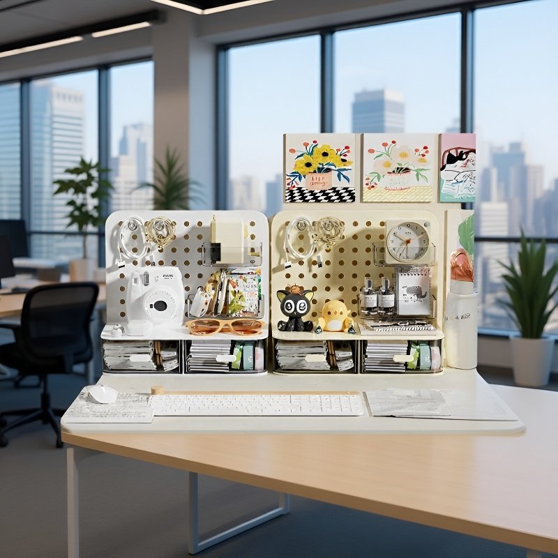 Escritorio estante de almacenamiento vertical tablero de agujeros estilo crema dormitorio hogar mesa