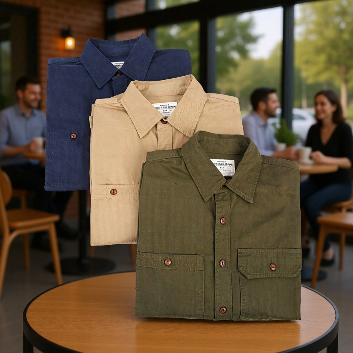 新作無地ヘリンボーン柄メンズエンジニア風日本製ワークウェア長袖シャツ