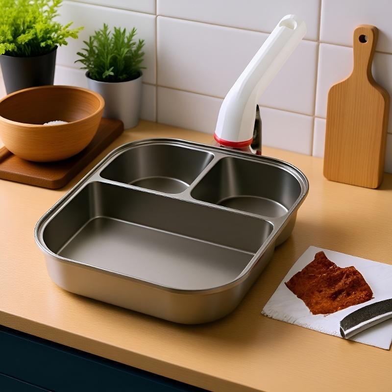 Sartén de desayuno de titanio tres en uno, antiadherente y de fondo grueso