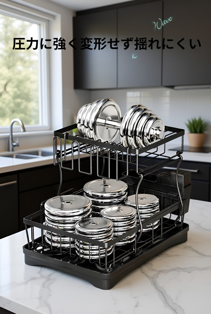 省スペース設計の食器水切りラックの使用例