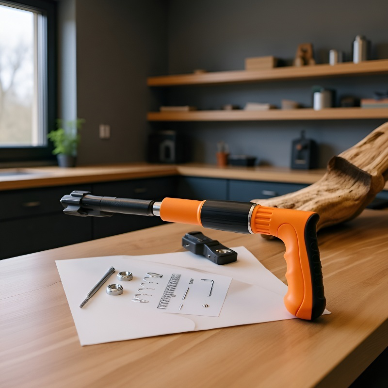 Nagelpistole beim Möbelreparatur-Einsatz