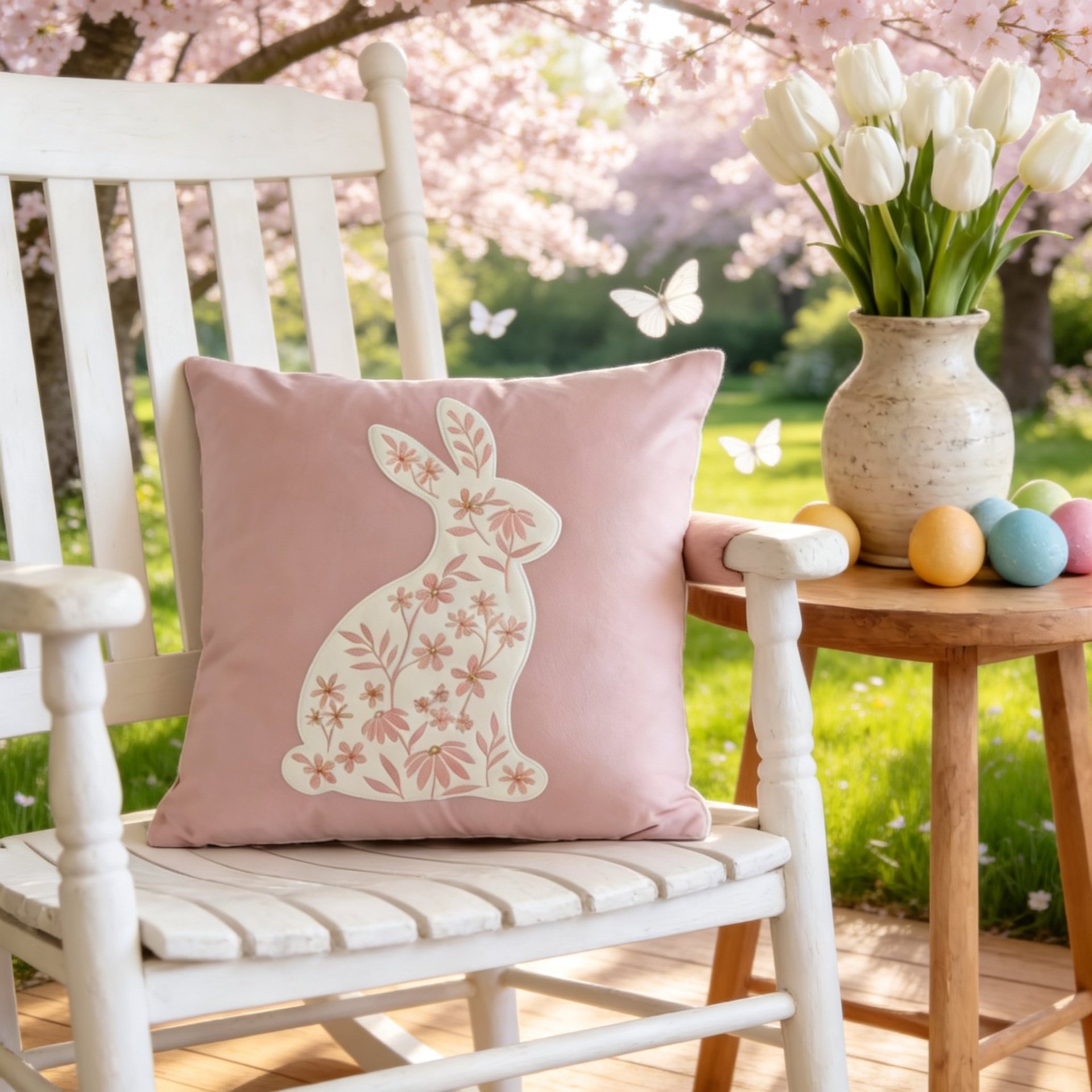 Cute Easter Bunny Embroidered Sofa Cushion Pillow Cover Holiday Decoration