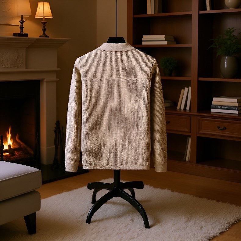 高品質素材のメンズラペルセーター