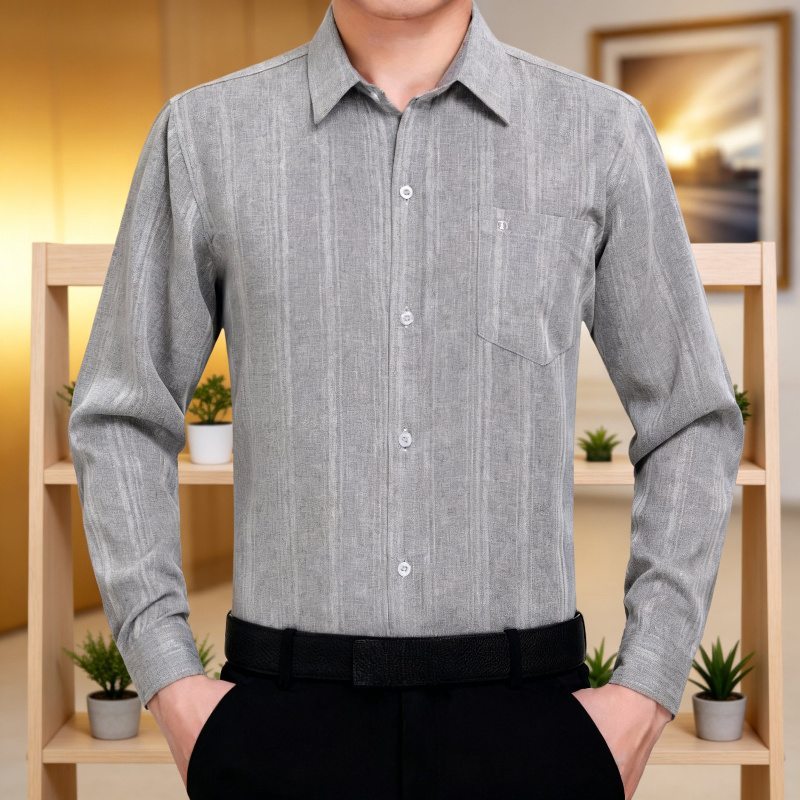 중장년 남성용 루즈핏 면마 긴팔 셔츠 봄가을 아버지 옷