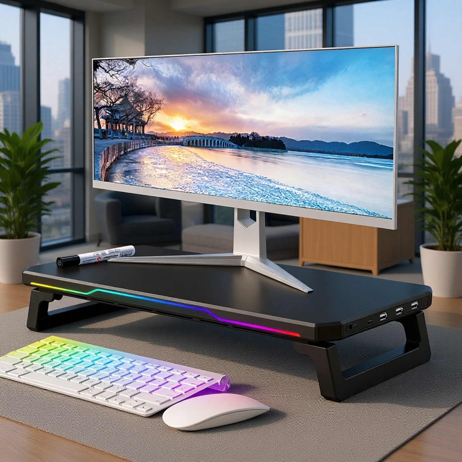 Cooler Computer-Erhöhungsständer, Erweiterungsdock, Desktop-Speicherregal, faltbares, leuchtendes Di